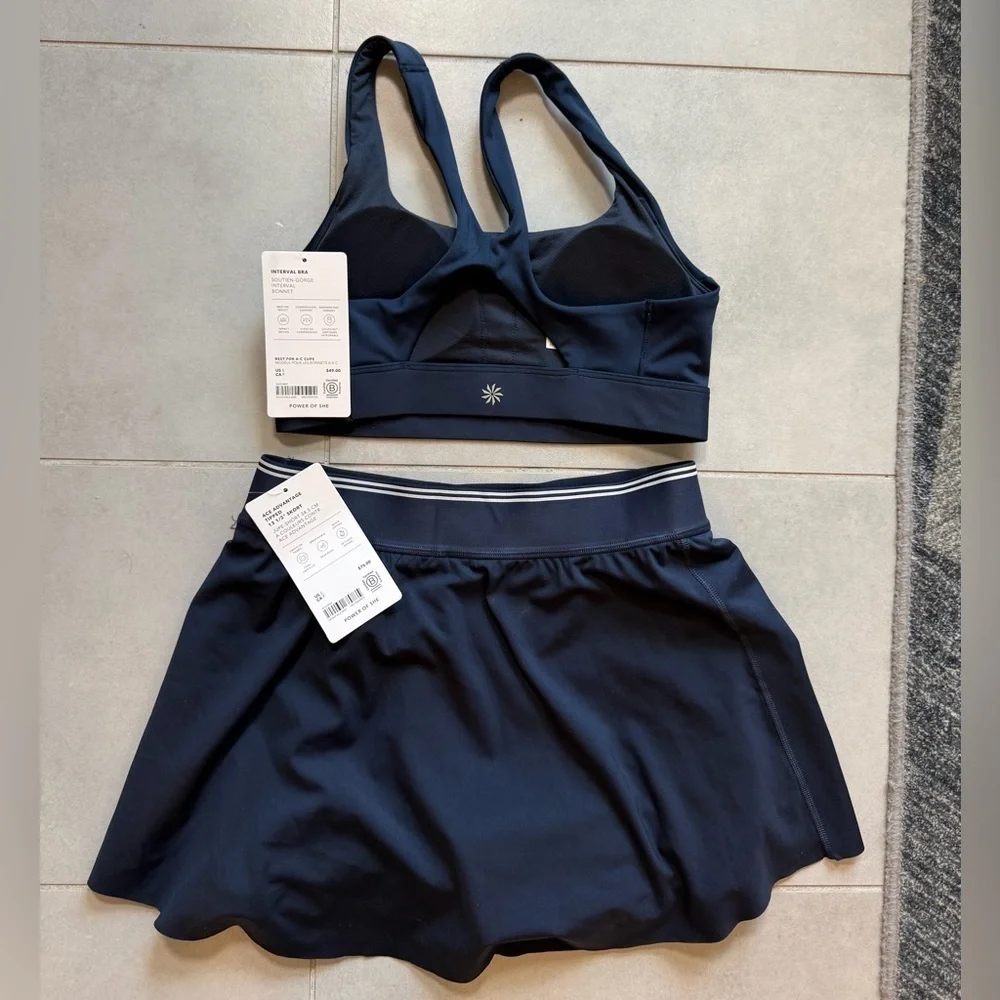 Athleta Navy Blue Sports Bra & and Skort set NWT